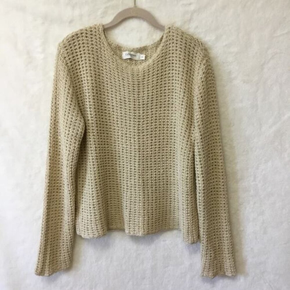 Calvin Klein Collection Tan Linen Blend Knit Sweater